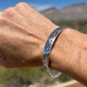 925 SILVER Etched Scrolled Cuff BRACELET
